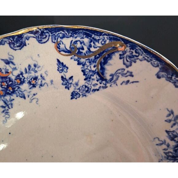 Antique Flow Blue with Gold Trim Dinner Plate Marked - Picture 3 of 4